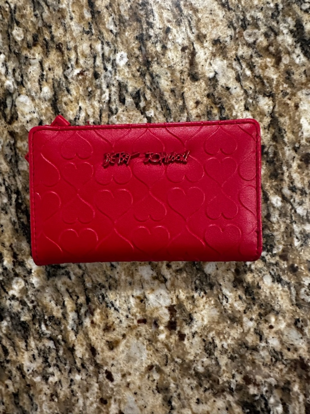 Betsey Johnson Red Quilted Heart Zip-Around Wallet
